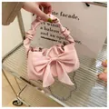 Rosafarbene Vintage PU Handtasche mit großer Organza Schleife und gerafftem Griff - Rosa