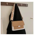 Bolso bandolera retro bicolor marrón y blanco con correa ancha de tejido suave - Caqui