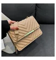 Chic beige chevron quilted crossbody bag with gold chain strap and metal clasp - Khaki
