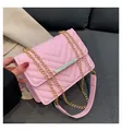 Chic pink quilted flap crossbody bag with V-shaped stitching and gold chain strap - Pink