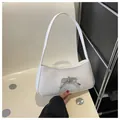 Bolso de hombro chic en cuero PU blanco con decoración de lazo de diamantes plateados - Blanco