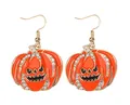 Sparkling orange pumpkin drop earrings with rhinestones for Halloween party style - Zirconia Inlaid / Rhinestone Pumpkin Lantern Earrings
