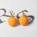 Minimalist orange fruit stud earrings with gold leaves and sparkling rhinestones - Orange