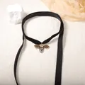 Vintage style bee pendant necklace with rhinestones on a black velvet ribbon choker - Bee Pendant Black Velvet Necklace (Necklace)
