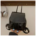 Mini black PU leather backpack with drawstring closure and colorful bead accents - Standard / Black