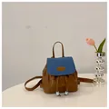 Mini retro backpack in brown leather and blue suede contrast with drawstring closure - Standard / Blue and Brown
