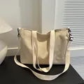 Bolso tote de pana beige para mujer, de gran capacidad, con asas gruesas y correa ancha - Blanco Roto