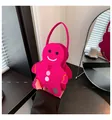 Sac de Noël en feutre bonhomme de pain d'épices rose fuchsia avec broderies fines - Rose rouge