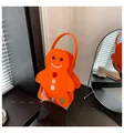 Sac de Noël en feutre orange en forme de bonhomme en pain d'épices avec broderie fine - Orange