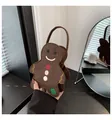Sac de Noël en feutre marron en forme de bonhomme de pain d'épices avec broderie - Brun Foncé