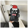 Zwarte crossbodytas in de vorm van een gemberkoekpoppetje met rode kerstmuts en ketting - Zwart