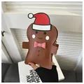 Kerstmis peperkoekmannetje crossbodytasje met gouden ketting en feestelijke strik - Donkerbruin