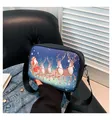 Zwarte vierkante crossbodytas met feestelijke kerstman en rendier print opdruk - Stijl 3 (Style 3)