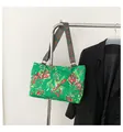 Ethnic style nylon tote bag in vibrant green with red floral and dragon pattern - Green