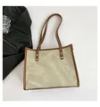 Vintage large capacity tote bag in light green canvas with brown leather handles - Green