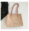 Retro large tote bag with beige textured body and pink leather shoulder straps - Pink
