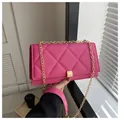 Chic magenta quilted chain bag with gold hardware and elegant rectangular clasp - Rose Red