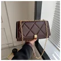 Quilted crossbody chain bag in dark chocolate brown leather with gold metal hardware - Coffee