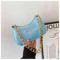 Sparkly light blue hobo bag with chunky gold chain strap for stylish women wear - Blue