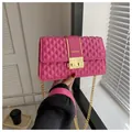 Quilted rose pink crossbody bag with gold chain strap and fashion logo detail - Rose Red