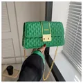 Quilted green leather small crossbody bag with gold chain and fashion clasp detail - Green