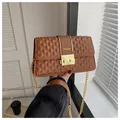 Quilted caramel brown shoulder bag with gold metal clasp and chain strap - Dark Brown