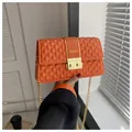 Chic orange quilted crossbody bag with golden chain strap and FASHION metal buckle - Orange