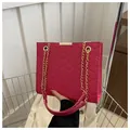 Bolso bandolera rosa con textura geométrica en relieve y correa de cadena dorada - Rosa Rojo