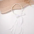 Elegant white faux pearl headband with long organza ribbon bow for bridal hairstyle - Small Pearl (White)