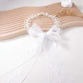 Elegant white lace choker with pearls and long ribbon bow for wedding bridal fashion - Beaded Pearl (White)