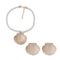 Golden scallop shell jewelry set with white rope necklace and matching earrings - White Cord Necklace Earring Set