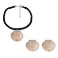 Shell jewelry set with black cord necklace and golden scallop earrings for summer vacations - Black Cord Necklace Earring Set