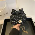 Kids black tweed mini crossbody bag with colorful weave, bow detail and gold chain - Black