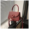 Piccola borsa a mano quadrata rosso scuro da donna con anello decorativo e fibbia dorata - Rosso