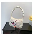 Borsa sottobraccio crema con stampa farfalla e manico arricciato borsa a spalla elegante - Bianco