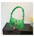 Borsa a spalla in nylon verde neon con farfalle rosa e manico a nuvola arricciato - Verde