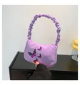Elegante borsa a spalla viola con farfalle e manico arricciato da donna per estate - Viola