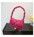 Stylish rose red shoulder bag with butterfly prints and trendy ruched handle detail - Rose Red