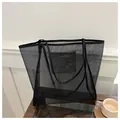 Bolso tote de malla negra transparente de gran capacidad para playa y verano - Negro