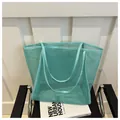 Bolso tote de malla verde menta con gran capacidad y asas dobles para la playa - Verde