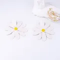Minimalist white PU leather oversized daisy stud earrings with yellow flower centers - White