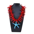 Rode koraal ketting met blauwe zeester hanger voor dames in bohemien vakantiestijl - Rood Koraal Blauwe Zeester