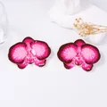 Dramatic pink enamel orchid flower stud earrings with elegant metal gradient for women - Rose Red