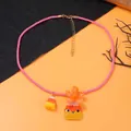 Collana di Halloween con ciondolo a zucca e perline colorate su corda rosa - Corda Rosa Pendente Arancione