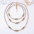 Three-layered gold and gray beaded necklace set with geometric metallic accents and lobster clasp - Antique Gold