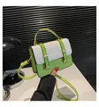 Modern white and green crossbody square bag with gold hardware and dual straps - Green