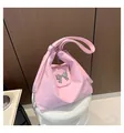 Borsa a tracolla in pelle PU rosa con fibbia a fiocco metallica e tracolla in tessuto - Rosa