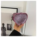 Pink glitter heart-shaped mini chain crossbody bag with sparkling rhinestones decoration - Pink