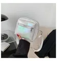 Bolso bandolera cuadrado blanco holográfico moderno con cremallera doble y correa ajustable - Blanco