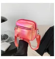 Bolso bandolera cuadrado rosa holográfico pequeño con correa de hombro ancha de tela - Rosa Degradado